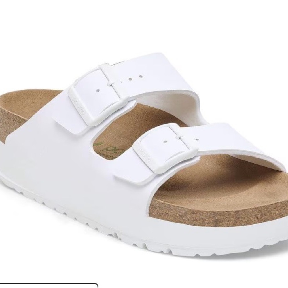 Papillio Arizona by Birkenstock White Slide Sandals with Cork Sole